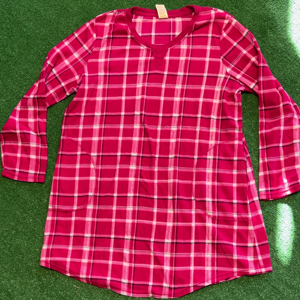 Women’s Pink Plaid Long Sleeve night cover up/gown